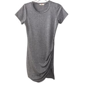 New Axis Shirt Dress Small Gray Heathered Mini Side Ruched Stretch Made in USA